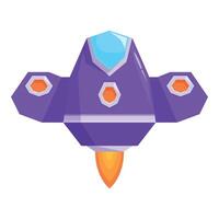 Cartoon spaceship flying with engine burning vector