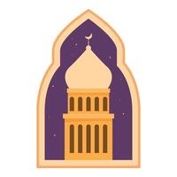 Islamic mosque building at night with stars and moon showing through archway vector