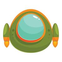 Green and orange spaceship flying in white background vector