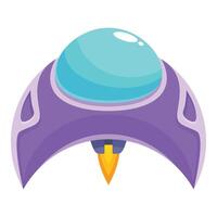Cartoon spaceship flying with fire propelling it vector