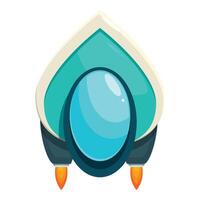 Cartoon spaceship flying with fire blasting from rear engines vector