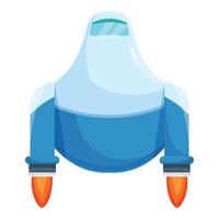 Blue spaceship taking off with burning thrusters vector