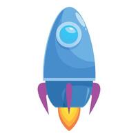 Blue cartoon spaceship flying with fire blasting from bottom vector