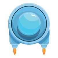 Cartoon spaceship flying in space with fire vector