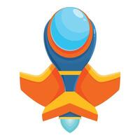 Blue and orange spaceship flying with engine on vector
