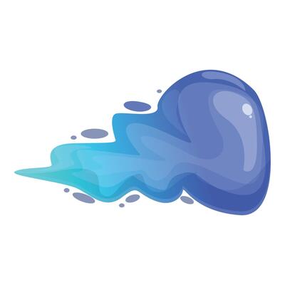 Cartoon blue slime is splashing and leaving a stain
