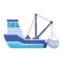 Fishing boat lowering net for catching fish in ocean vector