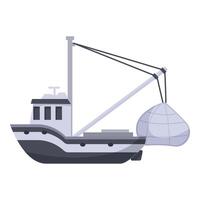 Fishing boat pulling up full net after successful day at sea vector