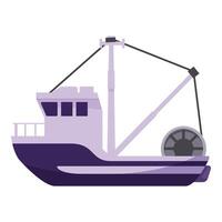 Industrial ship floating on water and catching fish with a net vector