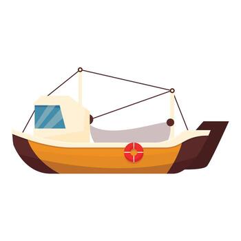 Small fishing boat floating on water with empty net vector