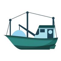 Small fishing boat floating on water with empty nets vector