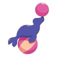 Circus seal balancing on ball and juggling with nose vector