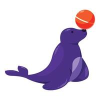 Cartoon fur seal balancing a red ball on its nose vector