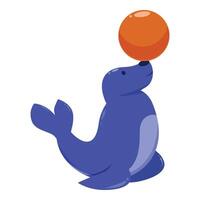 Circus seal balancing ball on nose performing trick vector