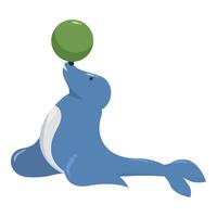 Circus seal balancing green ball on nose performing trick vector