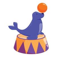 Circus seal balancing ball on nose while performing on stage vector