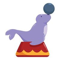 Circus seal balancing ball on nose while performing on stage vector