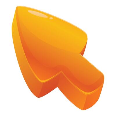 Cartoon arrow pointing to the right with a glossy orange finish