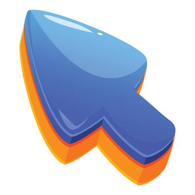 Blue and orange computer mouse cursor pointing up and right