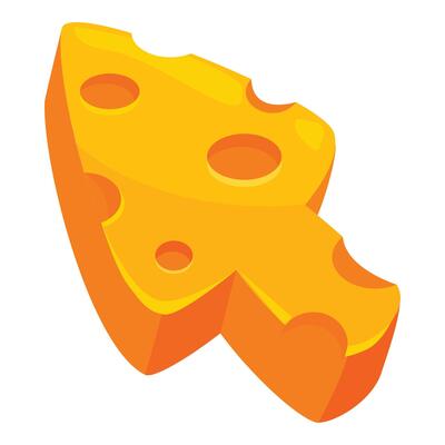 Big cartoon cheese wedge pointing right isolated