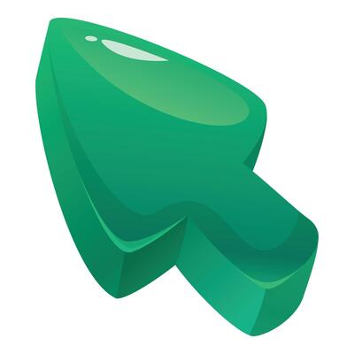 Green cursor pointing up right direction 3d
