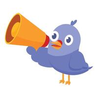 Blue bird character shouting in megaphone making announcement vector