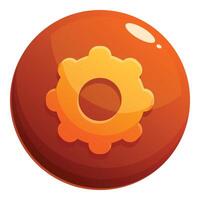 Orange globe icon showing a cogwheel representing settings vector