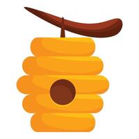 Wooden beehive hanging from tree branch with round entrance vector