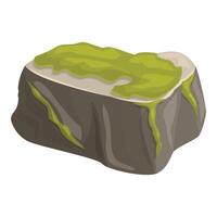 Grey rock covered with green moss on top isolated on white background vector