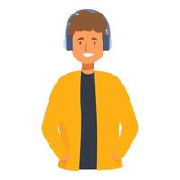 Young man listening to music with headphones is smiling with hands in his pockets vector
