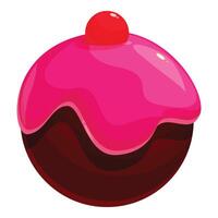 Chocolate cake pop covered with pink icing and a red cherry on top vector