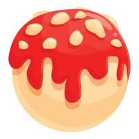 Round cake covered in red glaze and white chocolate drops dripping down vector
