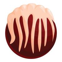 Round chocolate cake with cream dripping down covered in icing vector