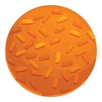 Round cookie covered with orange icing and sprinkles on white background vector