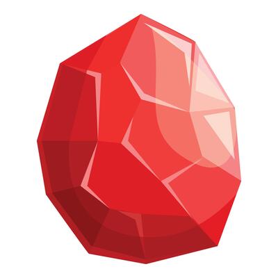 Big red gemstone shining brightly on white background