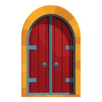 Ancient red wooden door with archway inviting to enter vector