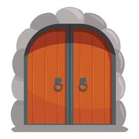 Old wooden dungeon gate with stone archway vector