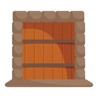 Medieval wooden counter with stone frame standing on the floor vector