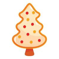 Christmas tree cookie decorated with yellow and red circles is standing on white background vector