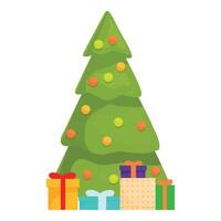 Decorated christmas tree with colorful balls and gifts is standing on white background vector