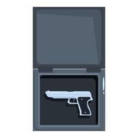 Safe storage, handgun secured in open metal safe for security vector