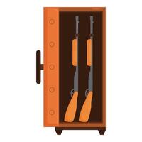 Two hunting rifles being stored in a secure metal gun safe vector