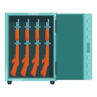 Open metal safe with rifles inside keeping guns secure vector