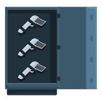 Open safe with pistols fixed inside, secure gun storage concept vector