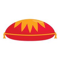 Red and yellow oval pillow with tassels embroidered with a star pattern vector