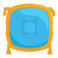 Blue square pillow with golden tassels is lying on white background vector