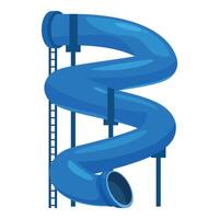 Blue waterpark spiral slide twisting upwards towards sky vector