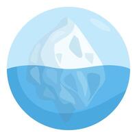Large iceberg floating in water showing visible and hidden parts in blue circle vector