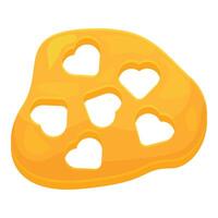 Sliced cheese with heart shaped holes forming romantic pattern vector