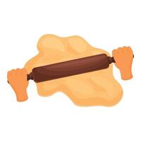 Baker using rolling pin flattening dough for baking vector
